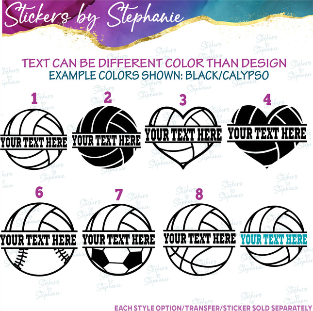 (s05-063) Volleyball Ball Split Text Custom Iron-On Transfer or Sticker