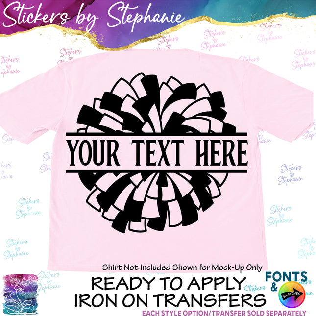 (s05-066) Cheer Pom-Pom Split Text Custom Iron-On Transfer or Sticker