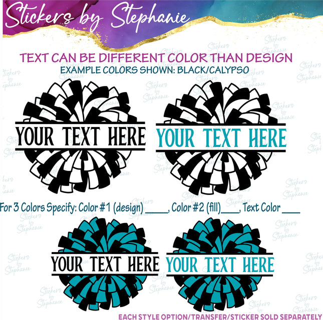 (s05-066) Cheer Pom-Pom Split Text Custom Iron-On Transfer or Sticker