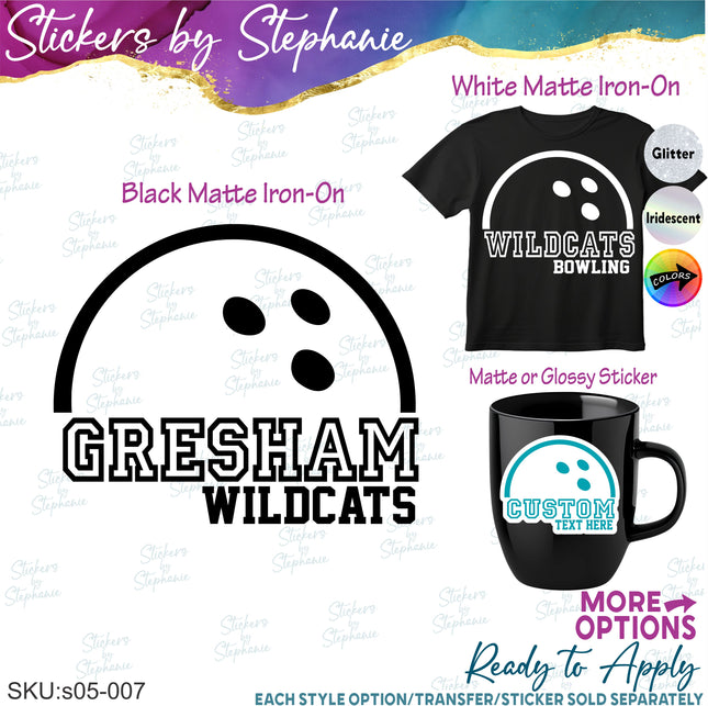 (s05-007) Bowling Team Name Text Custom Iron-On Transfer or Sticker