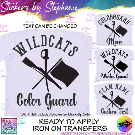 (s05-072) Color Guard Team Mascot Text Custom Iron-On Transfer
