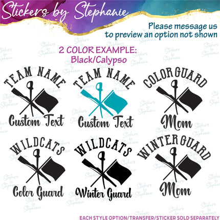 (s05-072) Color Guard Team Mascot Text Custom Iron-On Transfer
