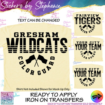 (s05-074) Color Winter Guard Team Name Text Custom Iron-On Transfer