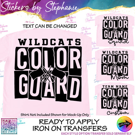 (s05-075) Color Guard Team Name Text Custom Iron-On Transfer