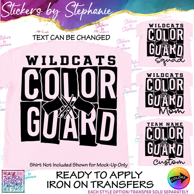 (s05-075) Color Guard Team Name Text Custom Iron-On Transfer