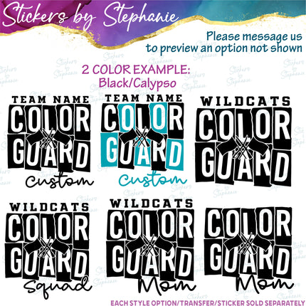 (s05-075) Color Guard Team Name Text Custom Iron-On Transfer