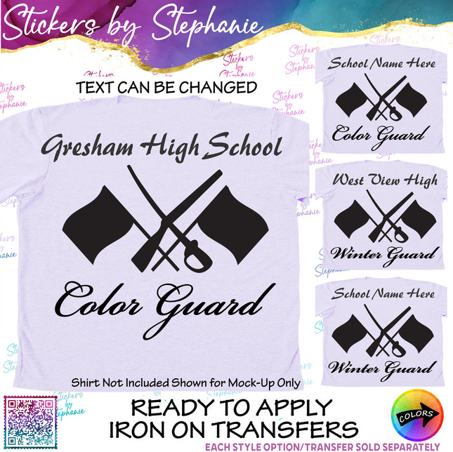 (s05-077) Color Winter Guard High School Name Custom Iron-On Transfer