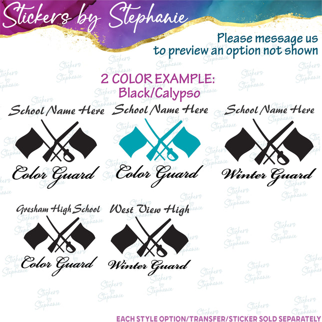 (s05-077) Color Winter Guard High School Name Custom Iron-On Transfer
