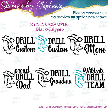 (s05-079) Proud Drill Team Mom Dad Family Text Custom Iron-On Transfer