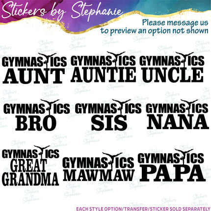 (s05-083) Gymnastics Mom Family Text Custom Iron-On Transfer