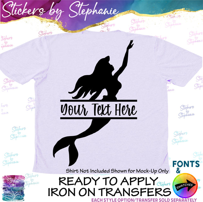 (s05-009) Mermaid Split Name Text Custom Iron-On Transfer Or Sticker