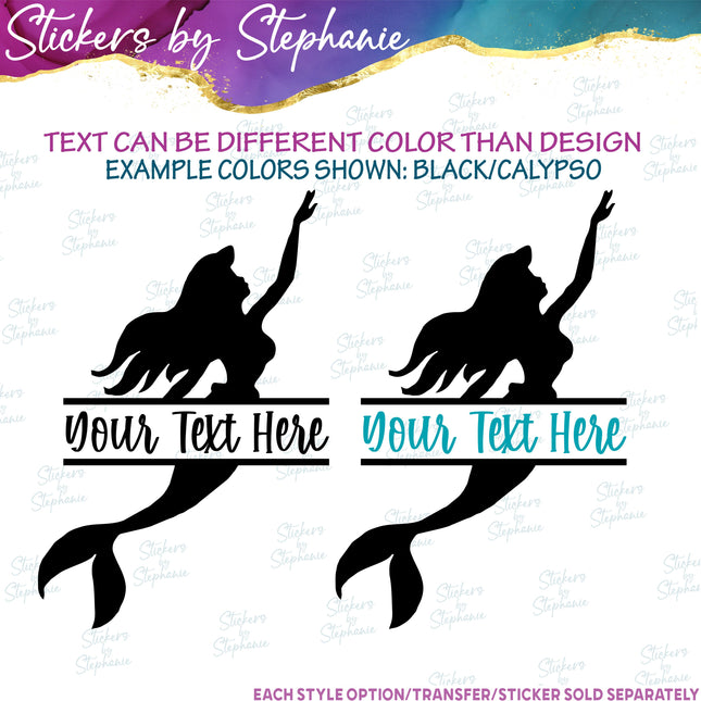 (s05-009) Mermaid Split Name Text Custom Iron-On Transfer Or Sticker