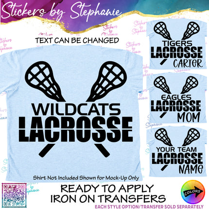 (s05-097) Lacrosse Team Name Text Custom Iron-On Transfer