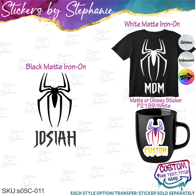 (s05C-011) Spiderman Custom Text Iron-On Transfer or Sticker
