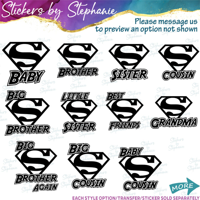 (s05C-012) Superman Custom Text Iron-On Transfer or Sticker
