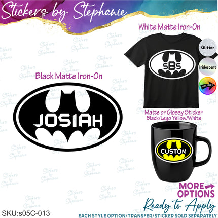 (s05C-013) Batman Monogram Custom Name Iron-On Transfer or Sticker