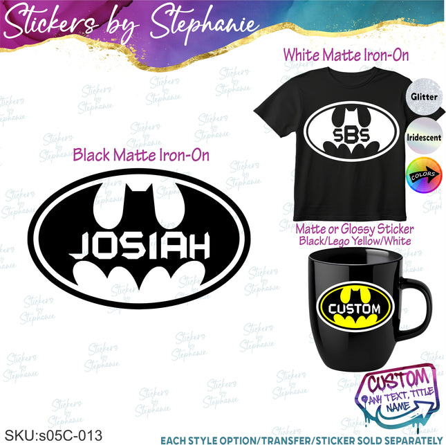 (s05C-013) Batman Monogram Custom Name Iron-On Transfer or Sticker