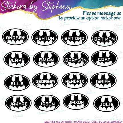 (s05C-013) Batman Monogram Custom Name Iron-On Transfer or Sticker