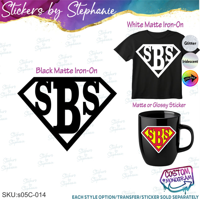 (s05C-014) Superman Monogram Iron-On Transfer or Sticker