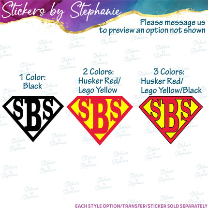 (s05C-014) Superman Monogram Iron-On Transfer or Sticker