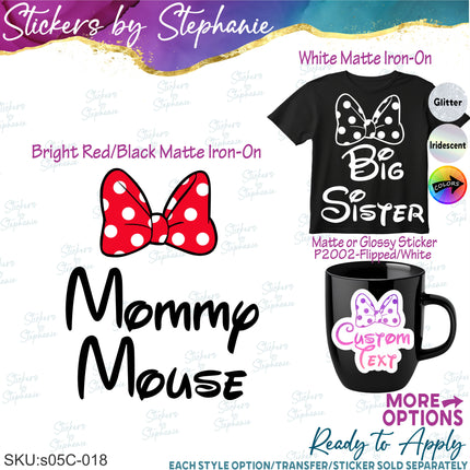 (s05C-018) Minnie Mouse Bow Custom Text Iron-On Transfer or Sticker