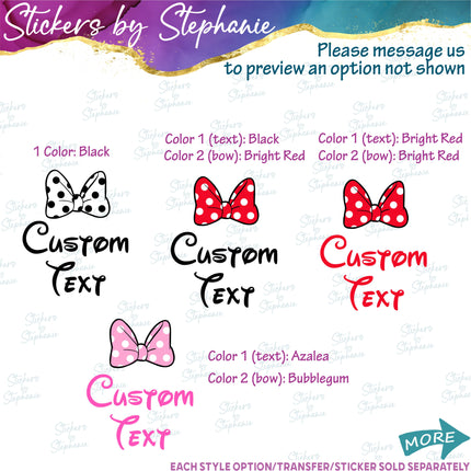 (s05C-018) Minnie Mouse Bow Custom Text Iron-On Transfer or Sticker