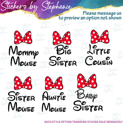 (s05C-018) Minnie Mouse Bow Custom Text Iron-On Transfer or Sticker