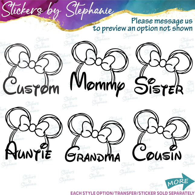 (s05C-003) Sketch Minnie Mouse Custom Text Iron-On Transfer or Sticker