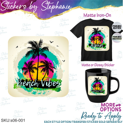 (s06-001) Palm Tree Sunset Custom Iron-On Transfer or Sticker