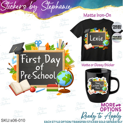 (s06-010) Blackboard First, Last Day School Student Teacher Name Grade Custom Iron-On Transfer or Sticker