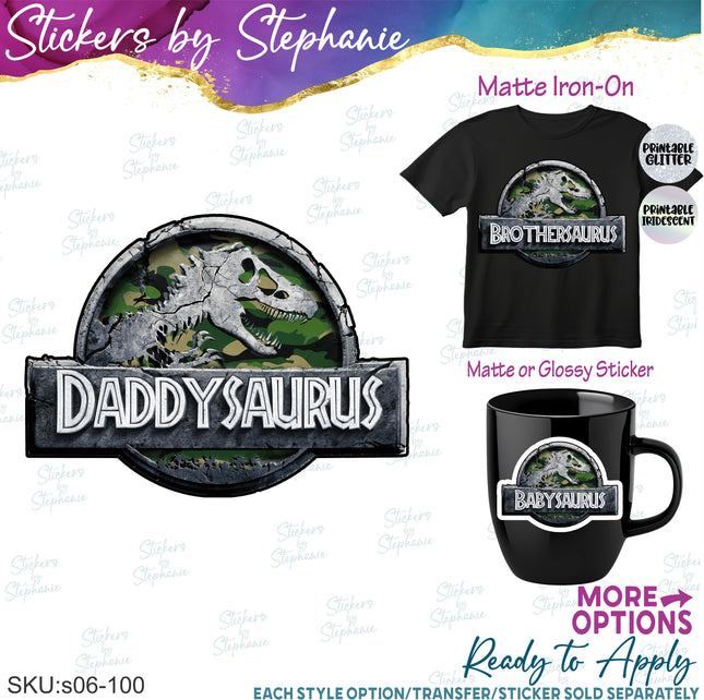 (s06-100) Camo Stone Dinosaur Logo Family Custom Iron-On Transfer or Sticker
