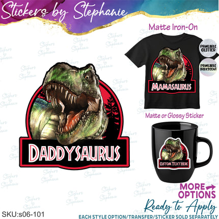 (s06-101) Dinosaur Custom Text Iron-On Transfer or Sticker