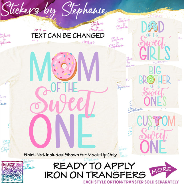 (s06-103) Mom of the Sweet One Birthday Girl Donut Family Custom Iron-On Transfer