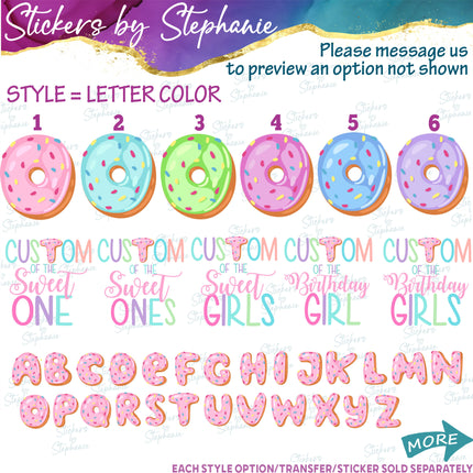 (s06-103) Mom of the Sweet One Birthday Girl Donut Family Custom Iron-On Transfer or Sticker