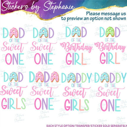 (s06-103) Mom of the Sweet One Birthday Girl Donut Family Custom Iron-On Transfer or Sticker