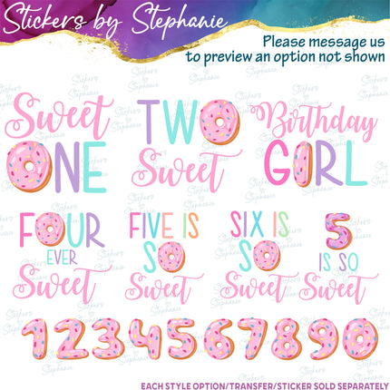 (s06-103) Mom of the Sweet One Birthday Girl Donut Family Custom Iron-On Transfer or Sticker