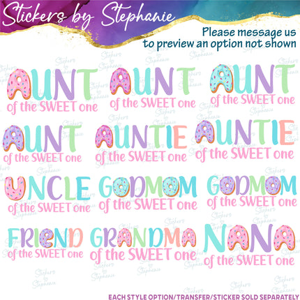(s06-104) Mom of the Sweet One Birthday Girl Donut Family Custom Iron-On Transfer or Sticker
