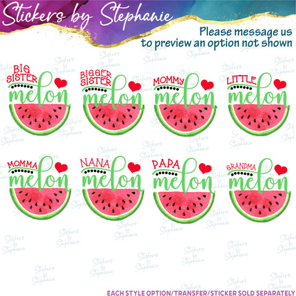 (s06-112) One in a Melon Family Custom Text Iron-On Transfer or Sticker