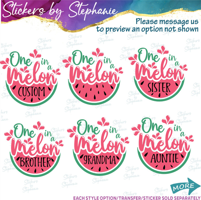 (s06-113) One in a Melon Family Custom Text Iron-On Transfer or Sticker