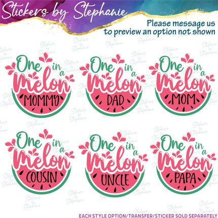 (s06-113) One in a Melon Family Custom Text Iron-On Transfer or Sticker