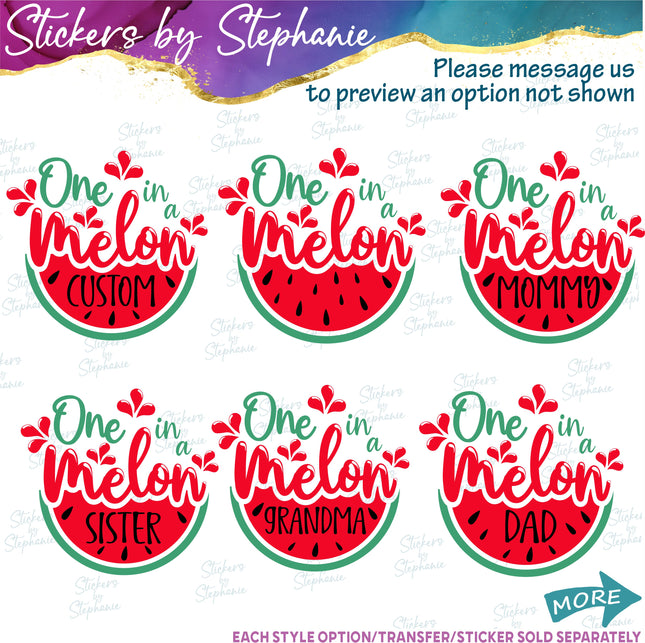 (s06-114) One in a Melon Family Custom Text Iron-On Transfer or Sticker