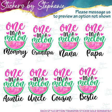 (s06-115) One in a Melon Family Custom Text Iron-On Transfer or Sticker