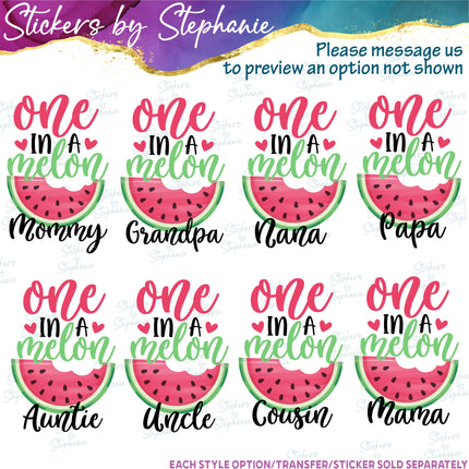 (s06-116) One in a Melon Family Custom Text Iron-On Transfer or Sticker