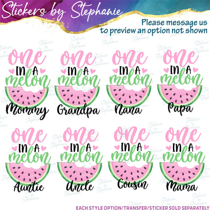 (s06-117) One in a Melon Family Custom Text Iron-On Transfer or Sticker