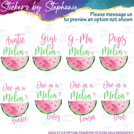 (s06-118) One in a Melon Family Custom Text Iron-On Transfer or Sticker