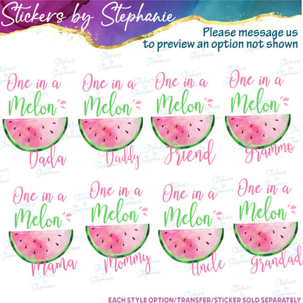(s06-118) One in a Melon Family Custom Text Iron-On Transfer or Sticker