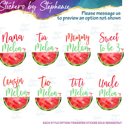 (s06-119) One in a Melon Family Custom Text Iron-On Transfer or Sticker