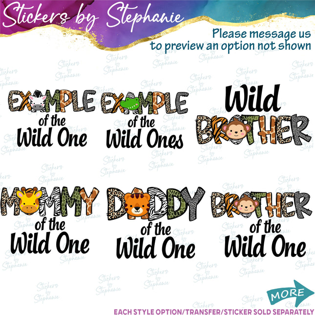 (s06-134) Mom of the Wild One Family Custom Text Safari Iron-On Transfer or Sticker