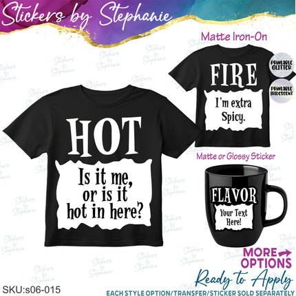 (s06-015) Funny Taco Sauce Packet Phrases Custom Iron-On Transfer or Sticker