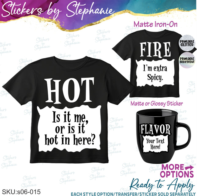 (s06-015) Funny Taco Sauce Packet Phrases Custom Iron-On Transfer or Sticker